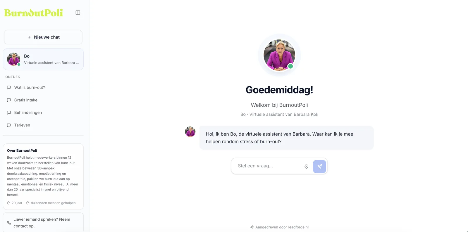 De LeadForge AI-agent in gesprek met een websitebezoeker
